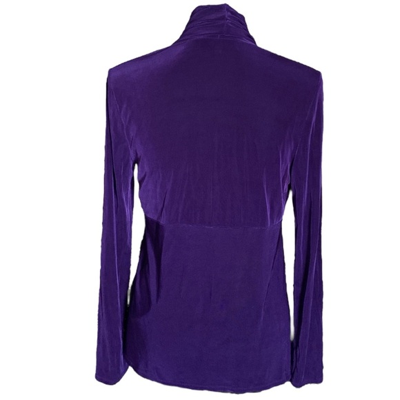 JONES STUDIO Long Sleeve Drape Front Open Silky Cardigan Purple Womens Size M - Picture 4 of 7